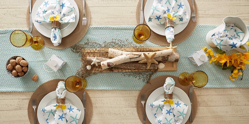 DII Woven Basic Tabletop Collection Chevron Table Runner, 15x72, Aqua - Image 5